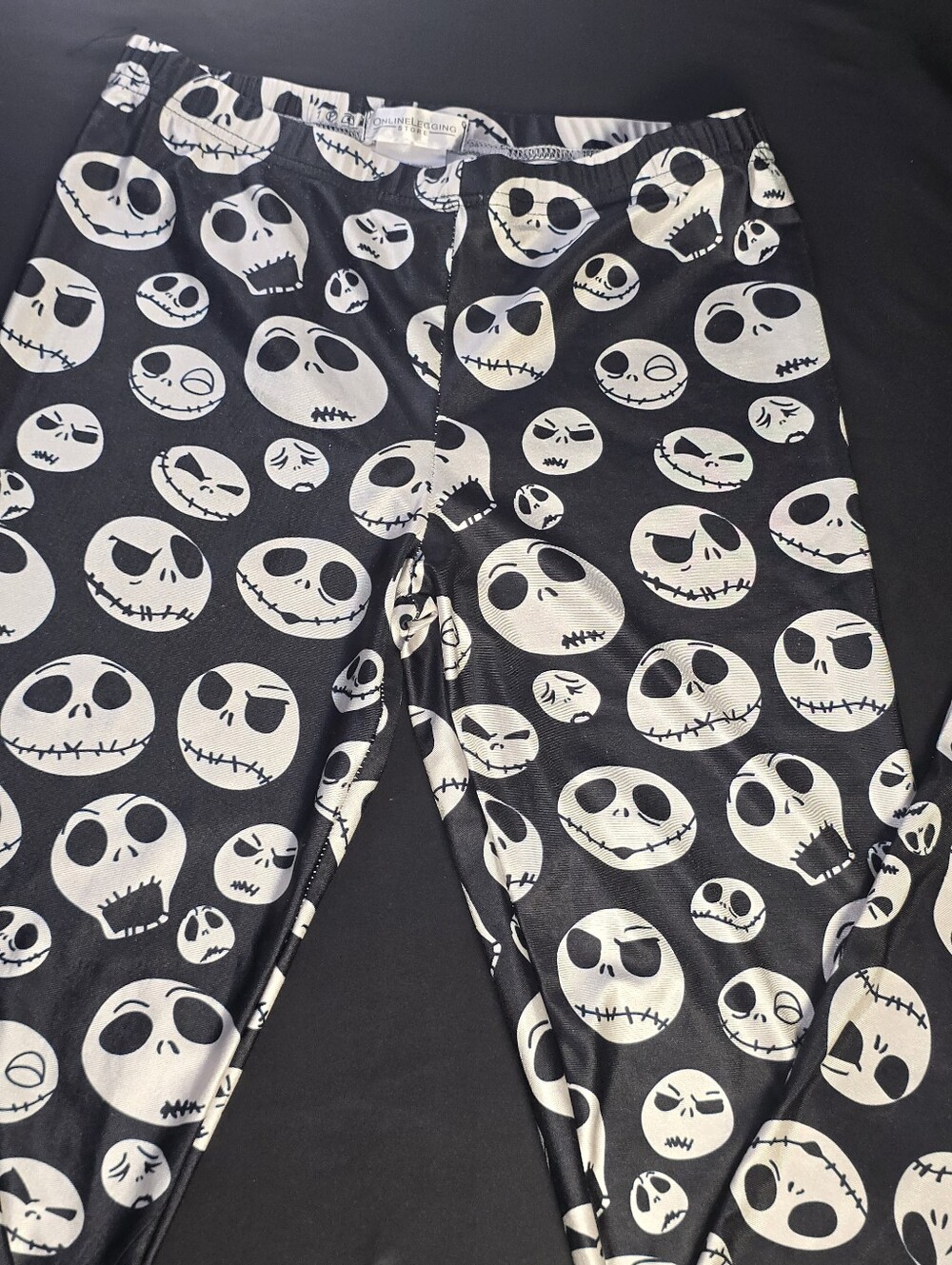 Online Legging Store Jack Skellington Faces Print Black White Leggings 2XL